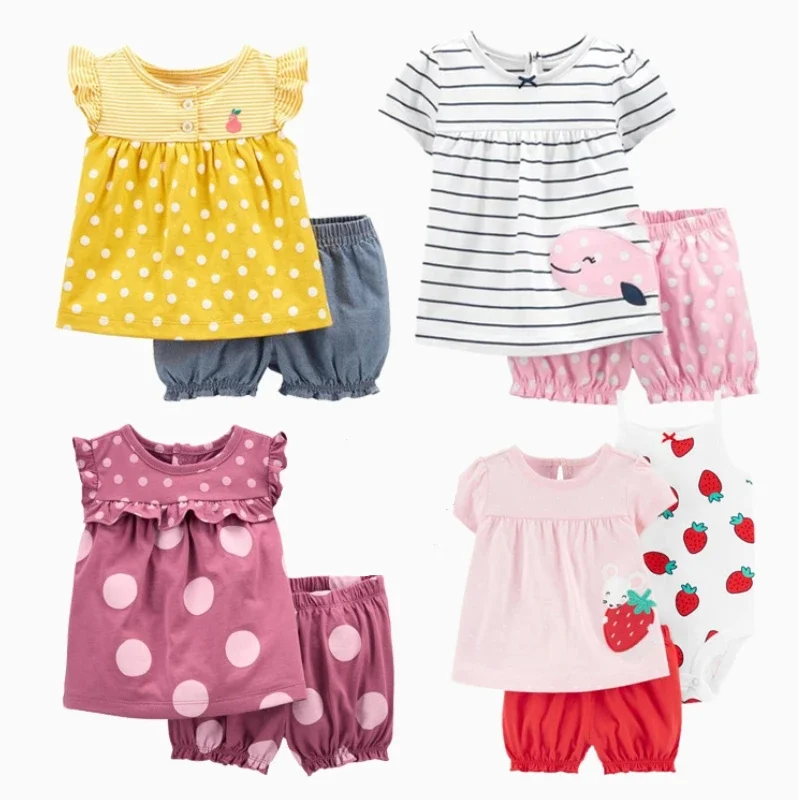 Summer 2 Piece Sets Short Sleeve Shorts Party Skirt Girls Children Clothes 6 Months Kids Suit Baby Girl Clothes 0-3 Months