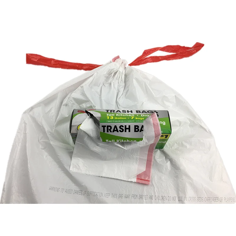 100% Biodegradable Drawstring Plastic Bags Garbage Bag 13-30 Gallon Garbage Trash Bags with Draw String