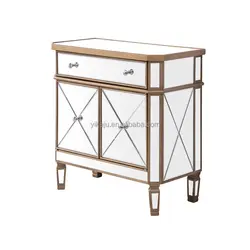 Mirrored Cabinet Mirrored Dresser Accent Chest Cabinet Large Nightstand with 1 Drawer and 2 Doors OEM manufacture