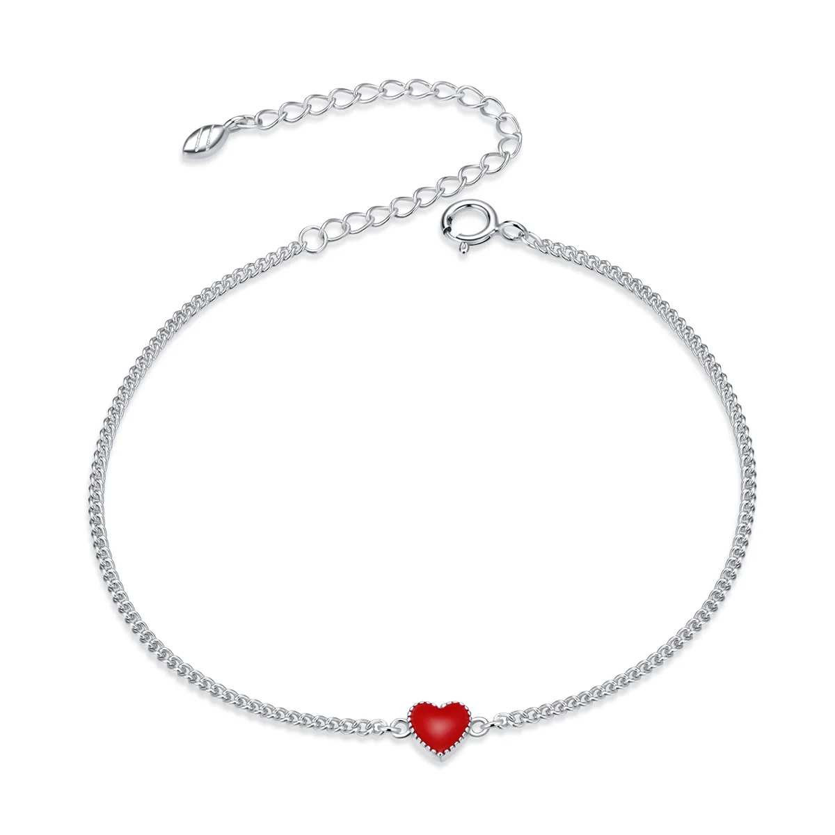Hot selling platinum electroplating sterling silver red love heart bracelet for girls