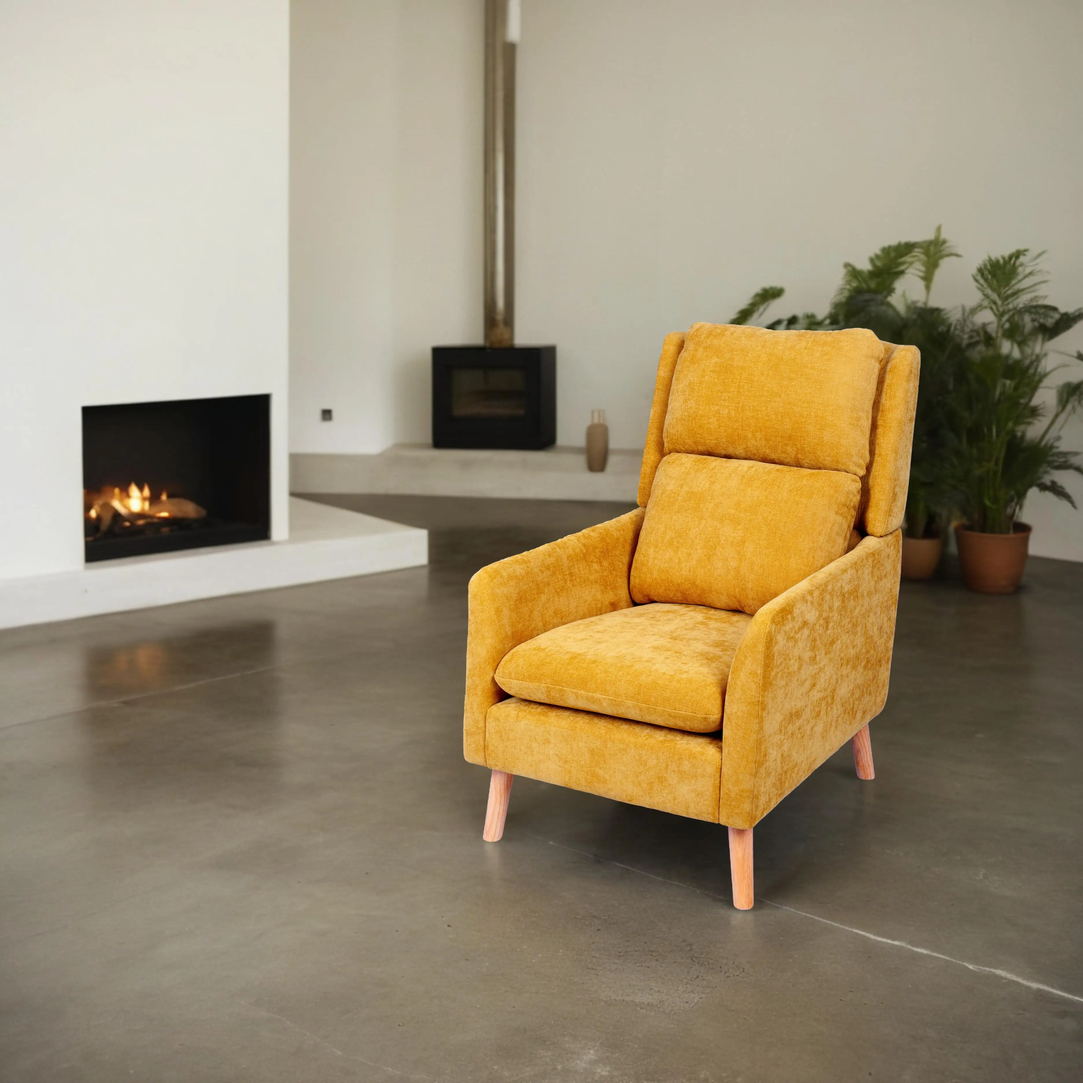 Sans Modern Yellow Fabric Wooden Base Leisure Accent Chair Relaxed Armchairs For Living Room