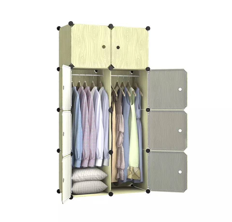 Popular Design Plastic 22 Cubes Cabinet With Shelf Hanging Cloth Box Moving Storage Big Wardrobe