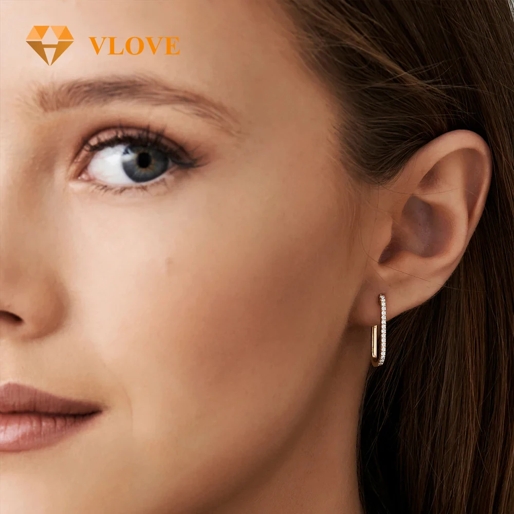 VLOVE Birthday Jewelry Custom Design Earrings 14k Paperclip Diamond Hoop Earrings