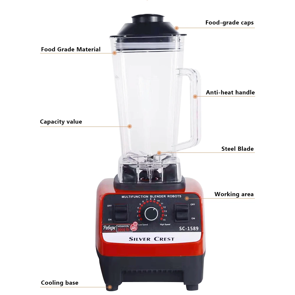 2023 Hot Sell 2 In 1 Heavy Duty Commercial Kitchen Household Fresh Fruit Juicer Electrical Silver Crest Smoothie Mixer Blender
