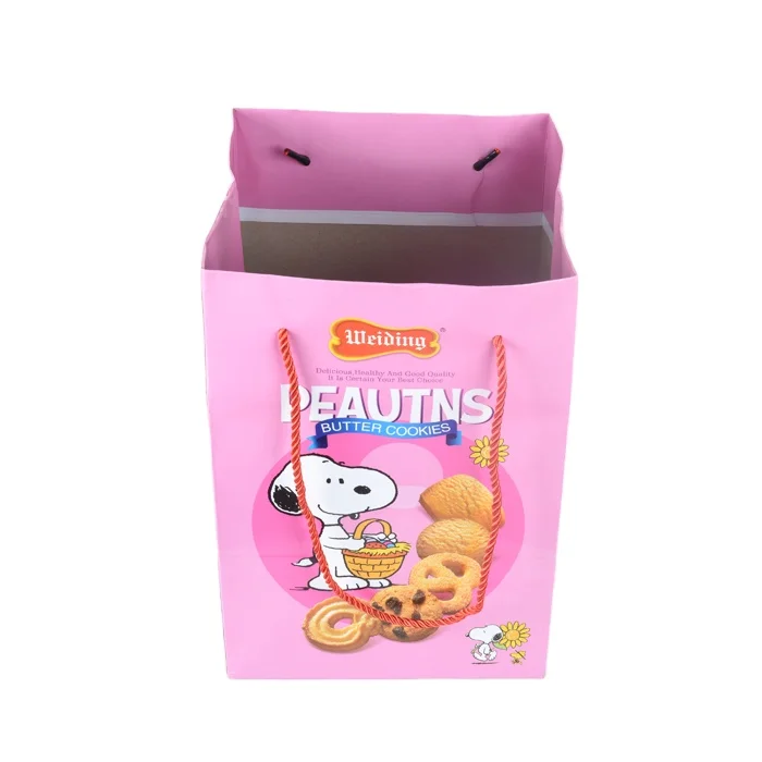 
Pink color Snoopy Cartoon containing Cookies paper hand bag for little girls 