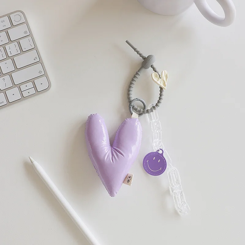 PU heart-shaped keychain 2d rubber keychain Japanese and Korean style cute heart-shaped pendant diy keychain