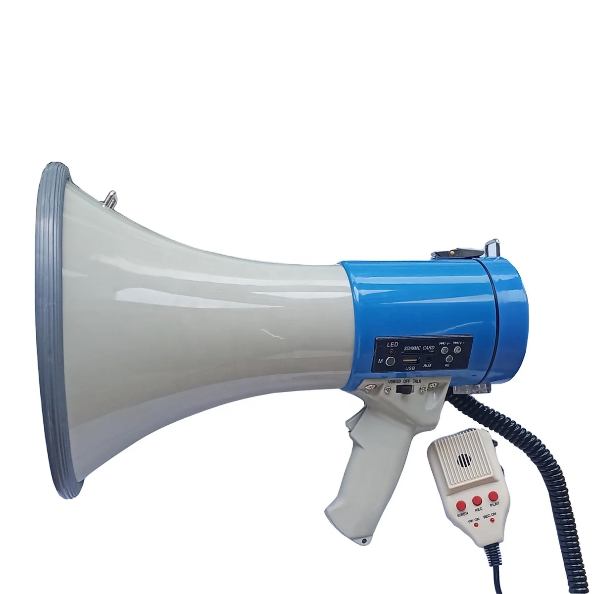 Police and pa use portable handy rechargeable 50W power BIG megaphone louderspeaker with siren USB RECORDING 120S