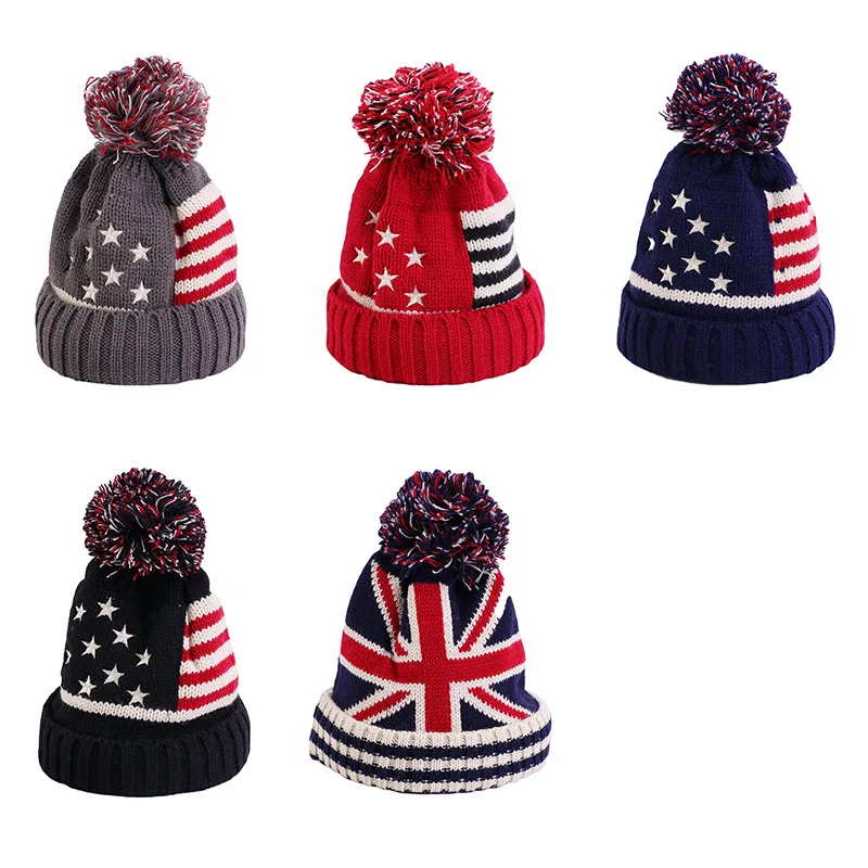 Christmas Gift Sweater Knitted Beanie  for Kids Winter Hats Children Warm Beanies Child Pompom Hat For Babies