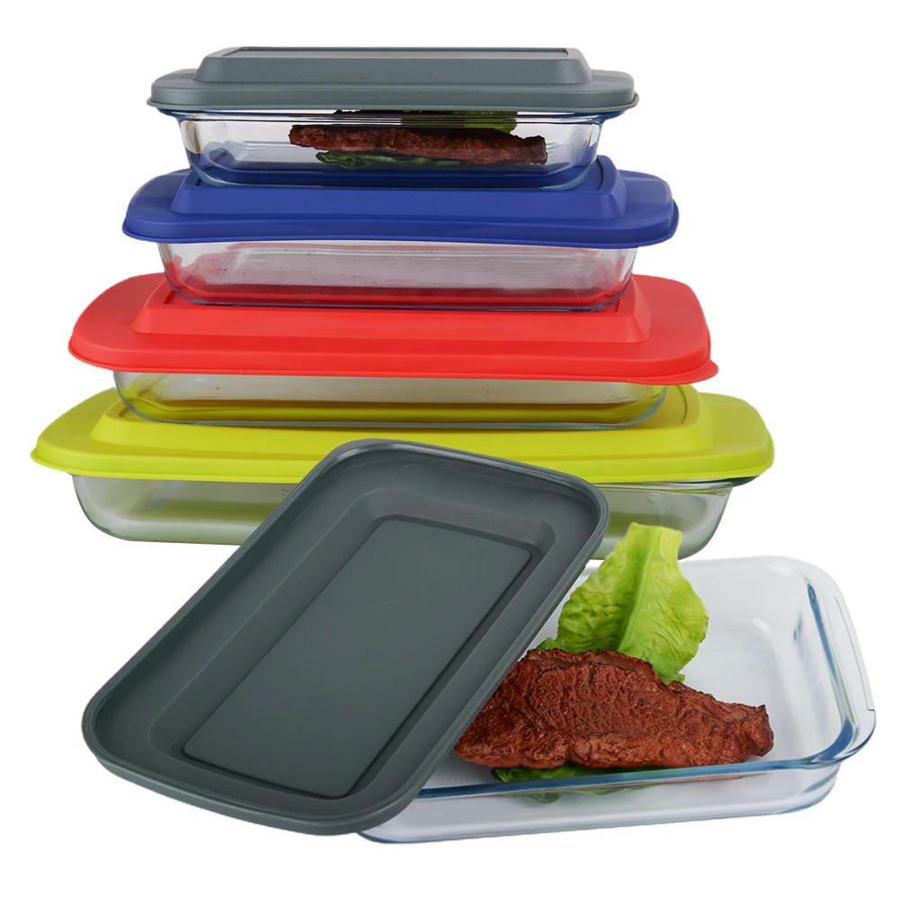 2020 HOT SELL personalized glass bakeware  baking dish Rect bakeware set 4 With PP Lid colorful bakeware set