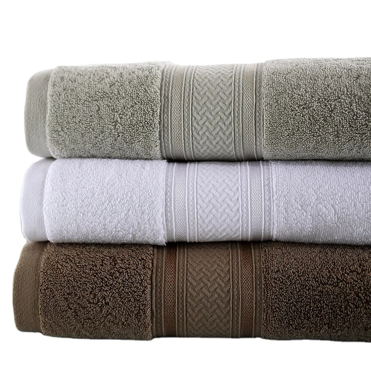 China Factory Wholesale Custom Logo High Water Absorbent Soft 100% Cotton Dobby Luxury Bath Towel