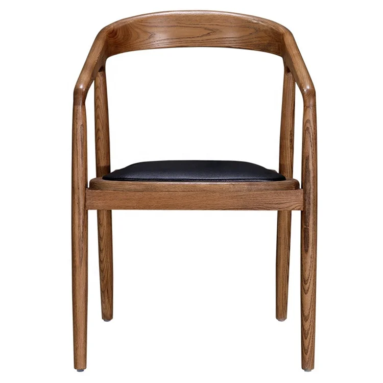 Antique Chinese Style Solid Wood Leather Hotel Leisure Dining Arm Chair