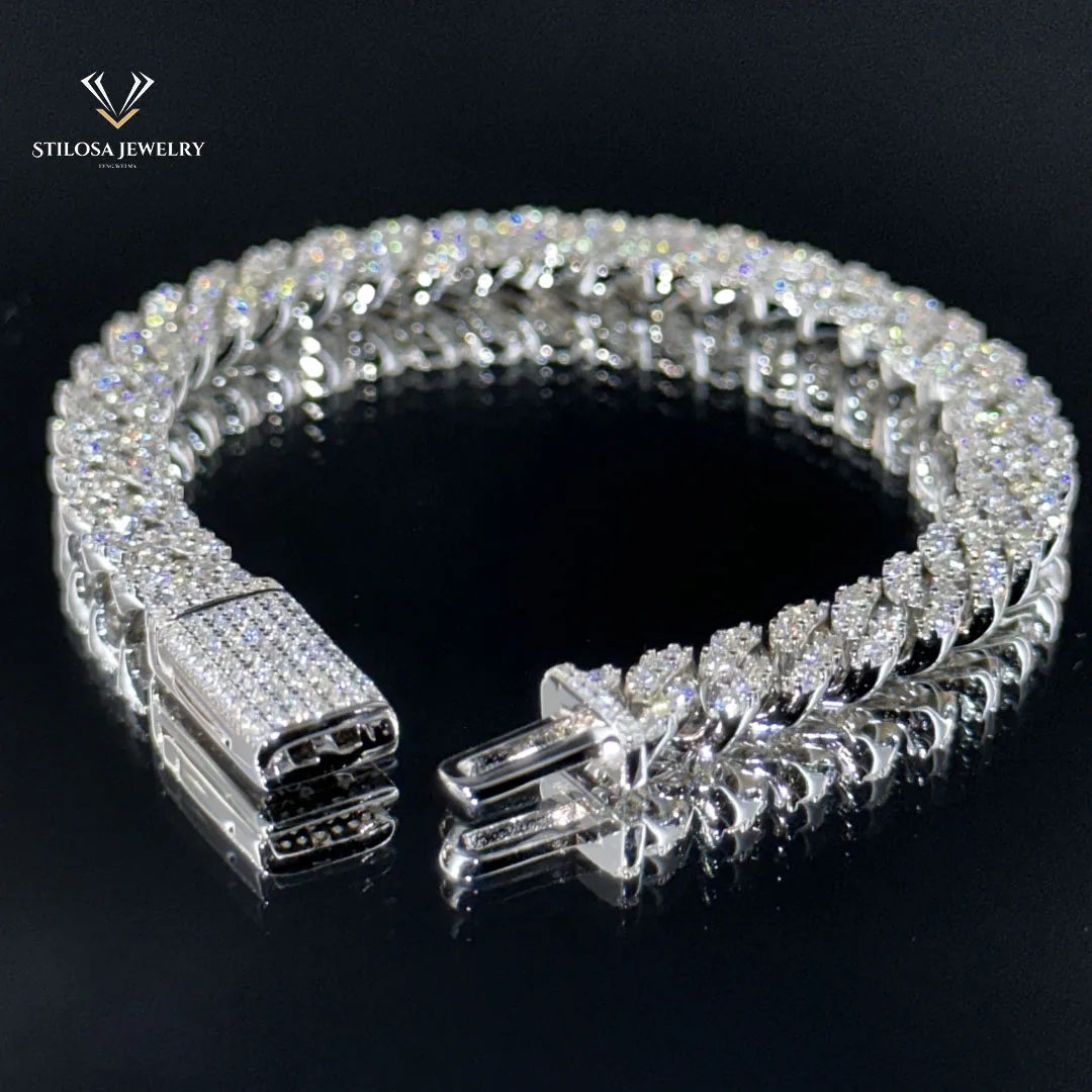 Fashion Jewelry luxury Bracelet cute necklace 6mm 8mm Width couple Vvs moissanite Cuban Link Chain With Silver Bracelet