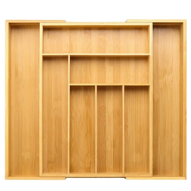 Изготовленный на заказ бамбуковый органайзер для посуды регулируемый лоток столовых приборов деревянный разделитель ящиков столового серебра