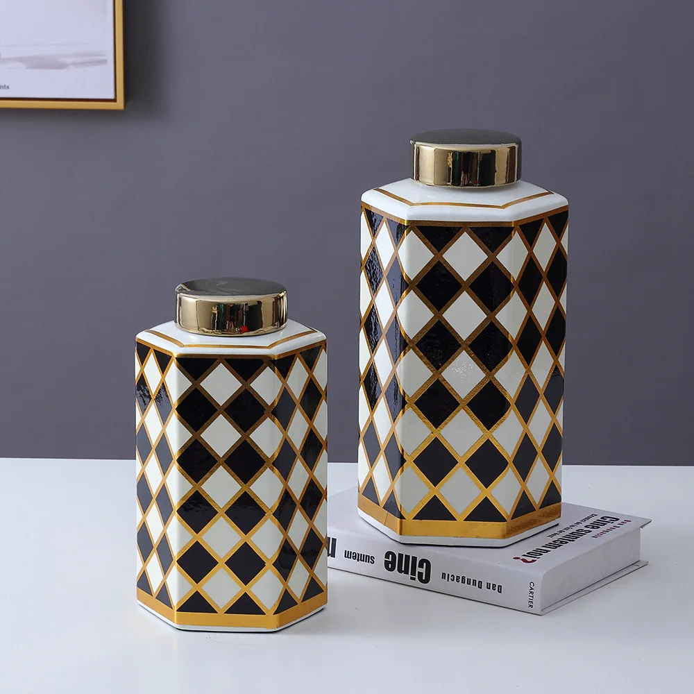 High Quality Creative Desktop Table Porcelain Storage Container Jar Lidded Ceramic Flower Vase