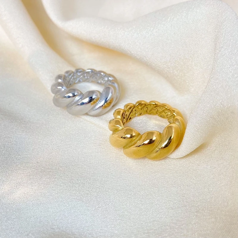 SUMMLY Vintage Personalized Dough Twists 18K Gold Plated Stainless Steel Rings Fashion Jewelry