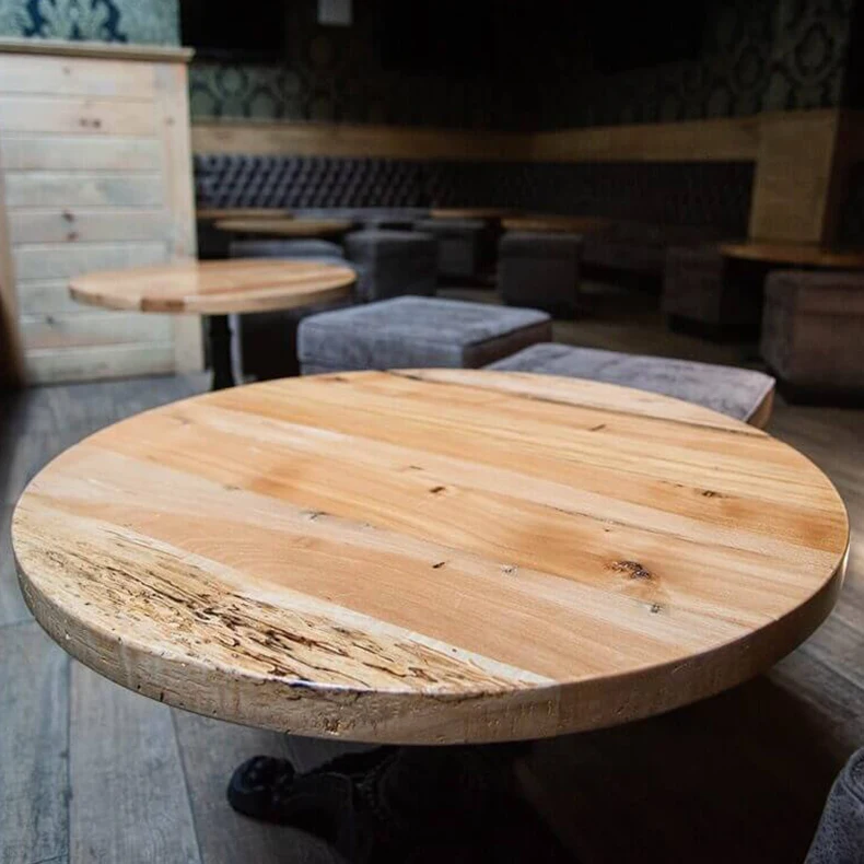 wholesale round metal edge table top wood table modern wooden dining table tops for restaurant
