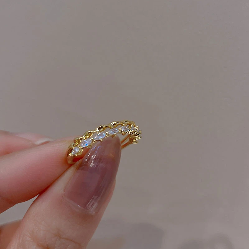 Exquisite Wedding Jewelry Multilayer Rhinestone Oval Open Women Sweet Romantic Adjustable Smart Pearl Ring