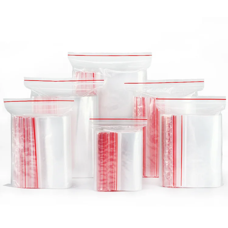 Transparent plastic reclosable zip poly bags with resealable lock seal zipper grip Self sealing bags