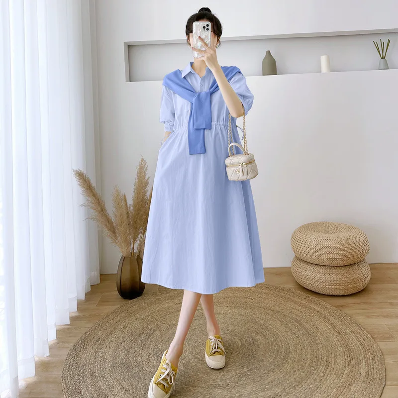 High quality Belt Yellow Women Loose Clothes Casual Elegant Pregnant Maternity dress