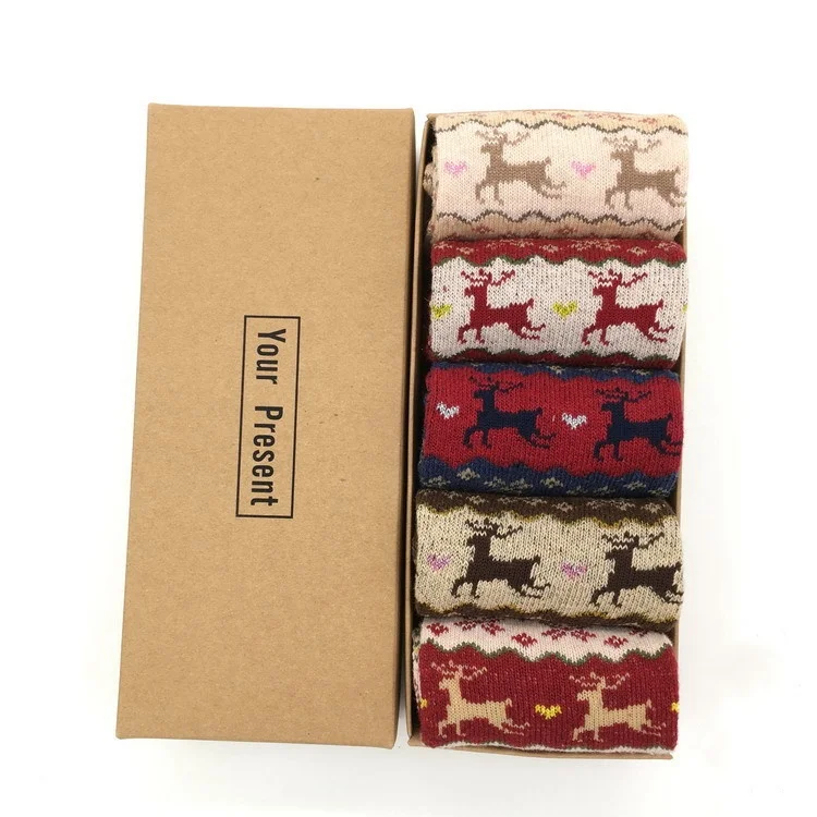 Wholesale 5 pair one box Christmas Socks Women Warm Xmas Thick Winter Wool Socks