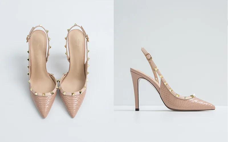 Fashion Sandal Heels 2022 Snake Print Heel Women Studded Sandals Beautiful Pencil Nude Heels