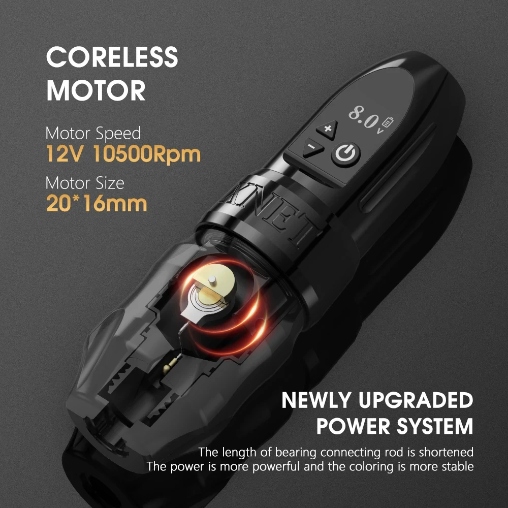 XNET Titan Powerful Motor 2400mAh Digital Display Professional Wireless Tattoo Pen Machine with Double Battery for Body Art