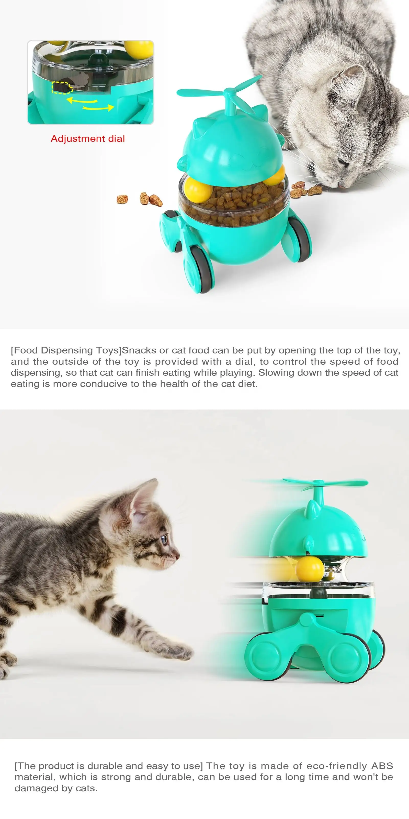 Sohpety Custom Plastic Pet Cat Shape Interactive Feeder With Propepper Track Ball Unique Toy Robots Cat
