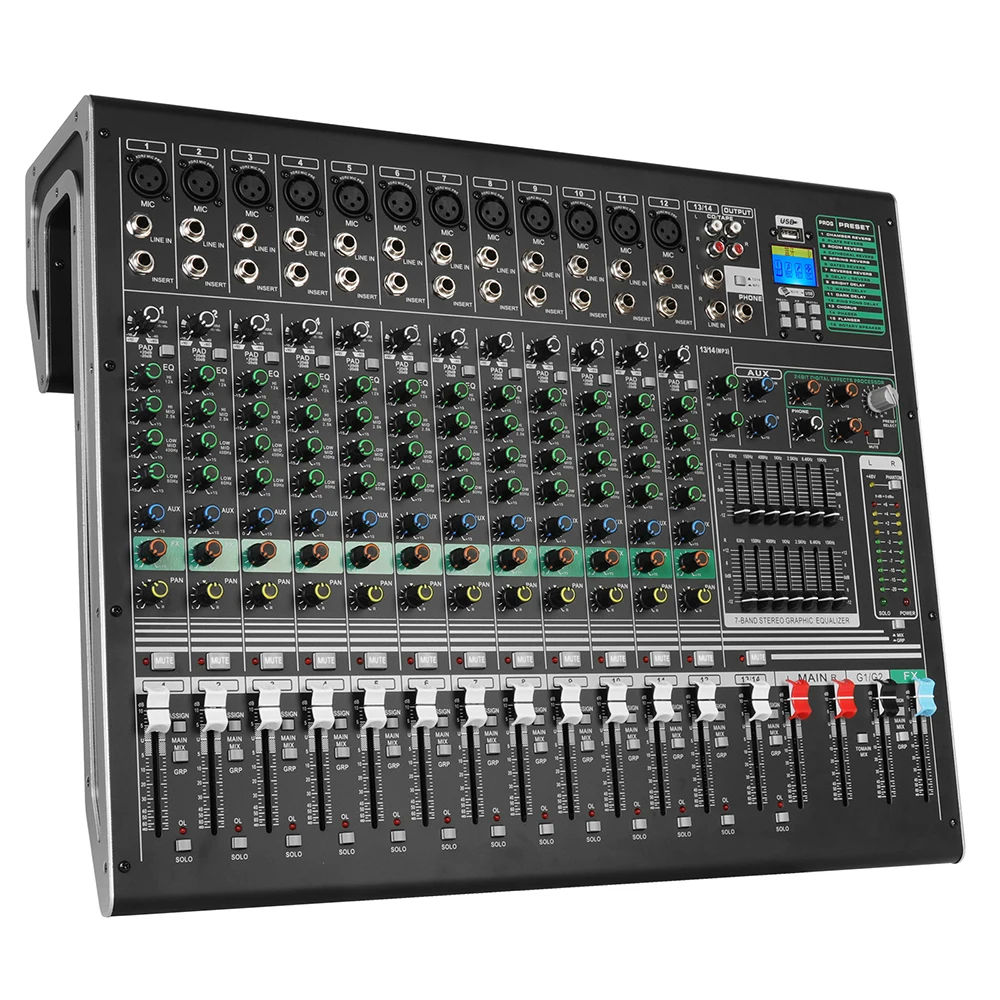 Biner DX12C горячая Распродажа Встроенные 16 типов цифровых эффектов микшерная консоль для сцены свадьбы профессиональный аудио