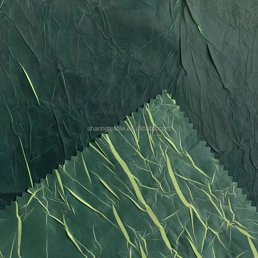 Melange Two Tone Fluorescent Printed Lightning Rumpled Wrinkled Polyester Taffeta Fabric For Windbreaker Down Jacket