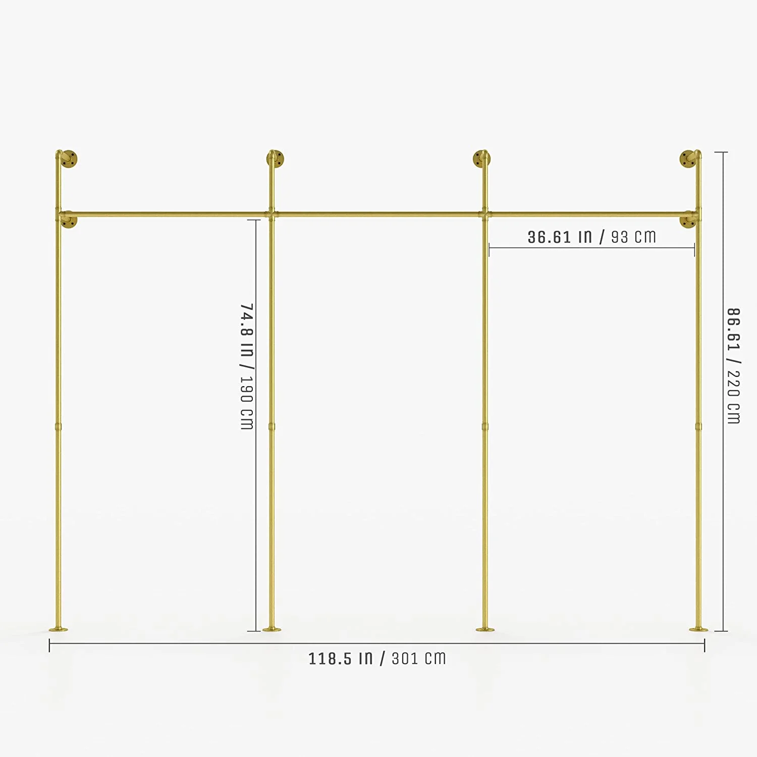 Luxury Clothing Store Display Stand Store Garment Gold Clothing Racks Metal Stainless Steel Wall Mounted Clothes Hanging Rack