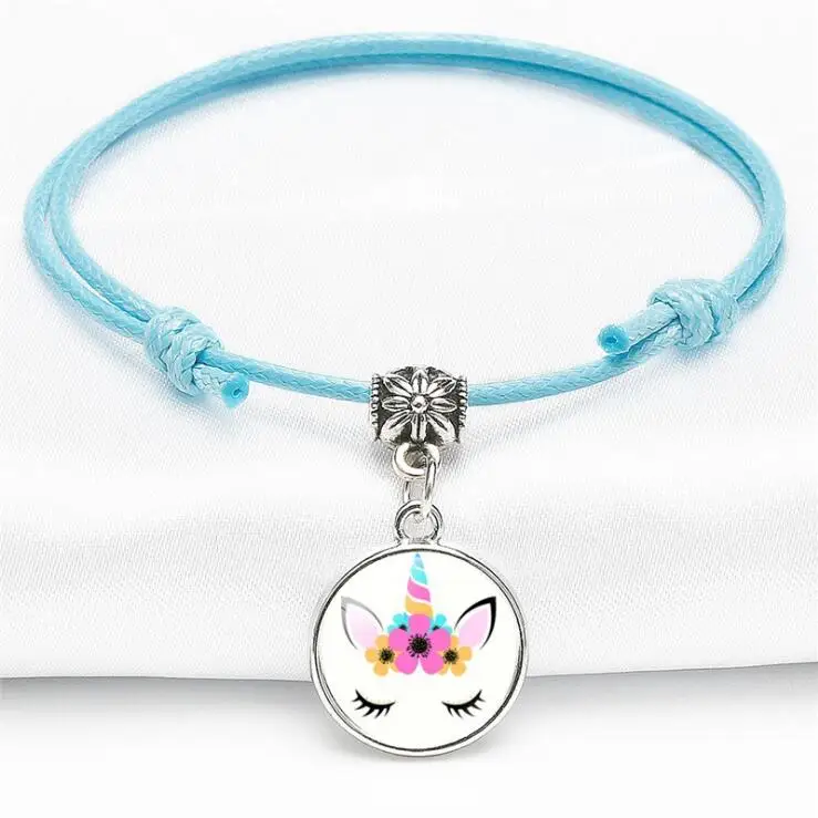 New Fashion Kids Unicorn Charm Adjustable Bracelet Leather Adjustable Bracelet Glass Charm Bracelet