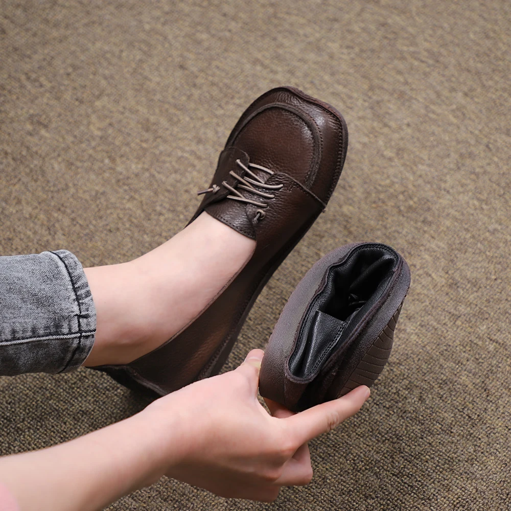 Factory price wholesale genuine leather for women ladies lace up slip on stylish flat sandals boat casual fashion shoes