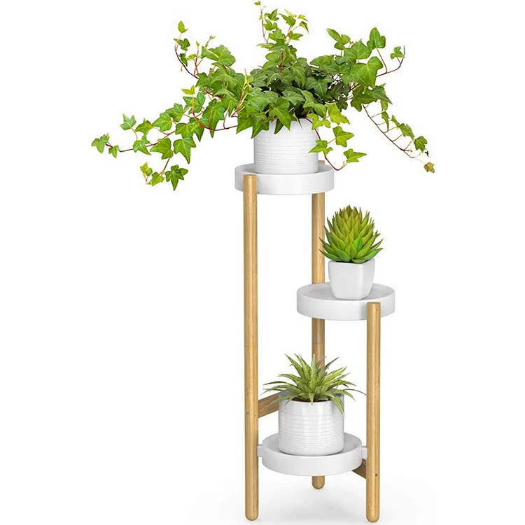 Eco-friendly 3 Tier tall corner natural bamboo indoor pot plant display stand