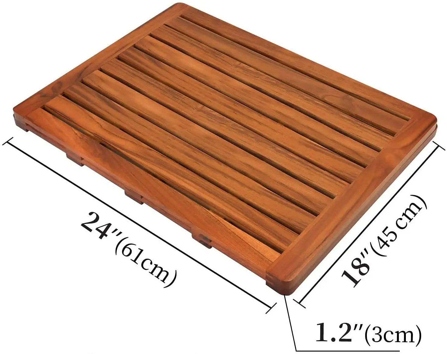 Teak Wood Bath Mat, Shower Mat Non Slip for Bathroom, Wooden Floor Mat Square Large for Spa Home or Outdoor