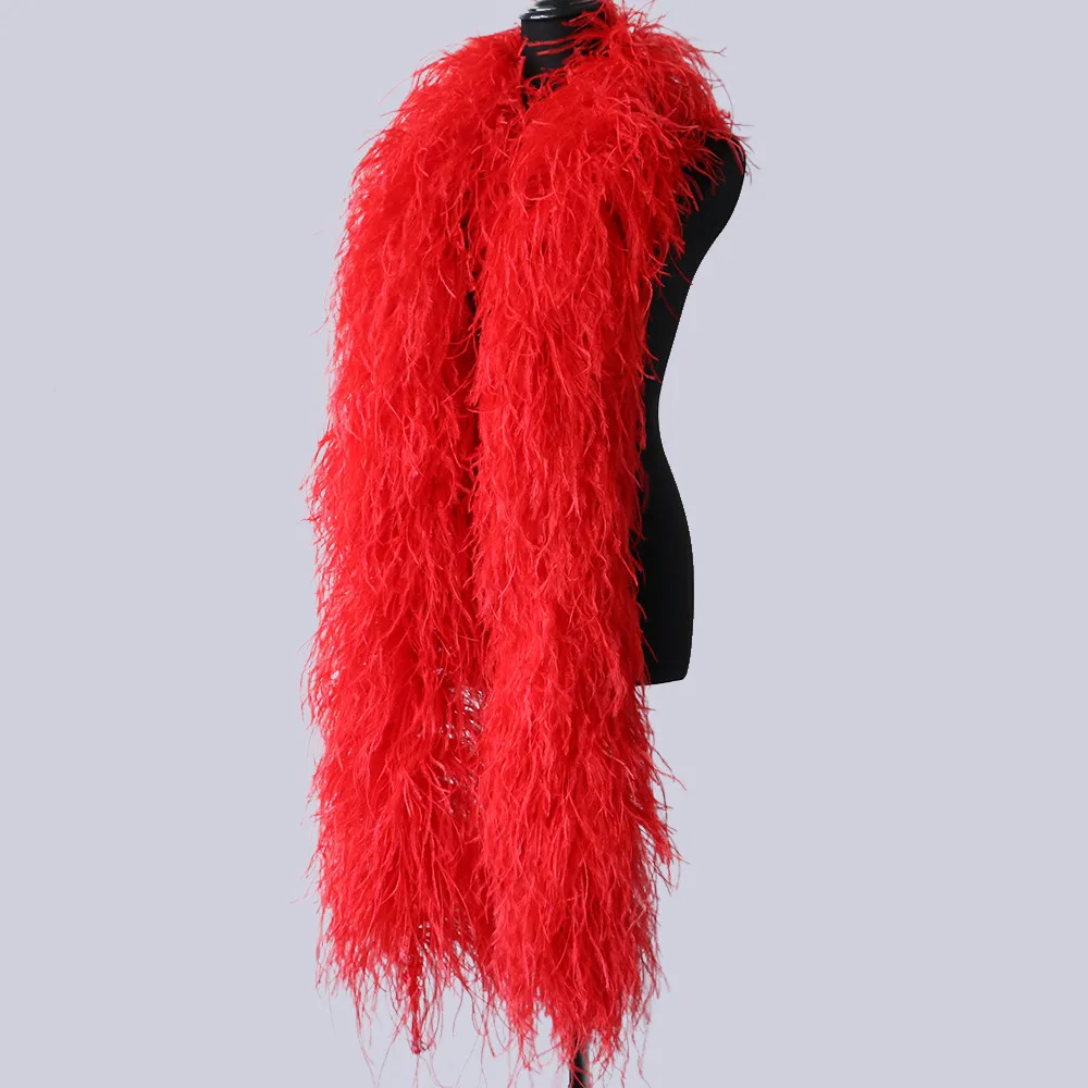 1PC Fluffy 10PLY Ostrich Feather Boa Red for Fashion Wedding Dress Sewing Fabric Carnival Party Decoration Boas