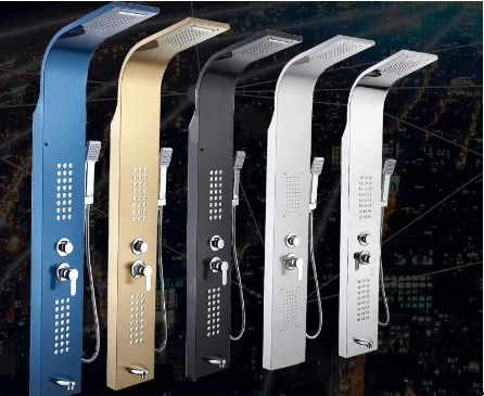 2022 best selling patterned walking corner design led light rain stainless steel shower wall shower panel