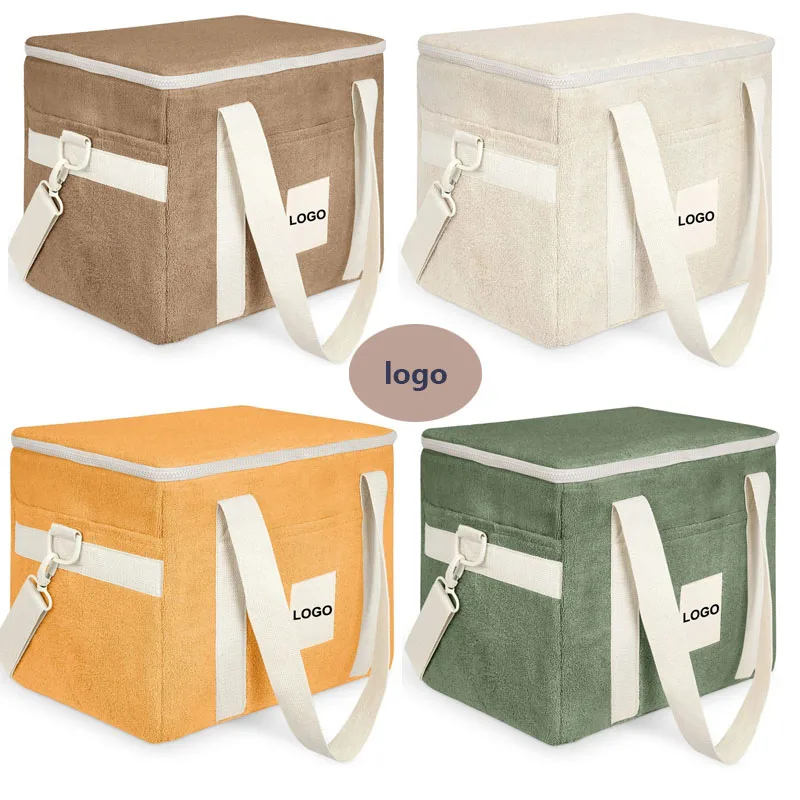 New BR Customize Logo Terry Toweling Insulate Beach Cooler Bag with Zipper, Outdoor Picnic Park Travel Cooler LOGO 4 Drink Food