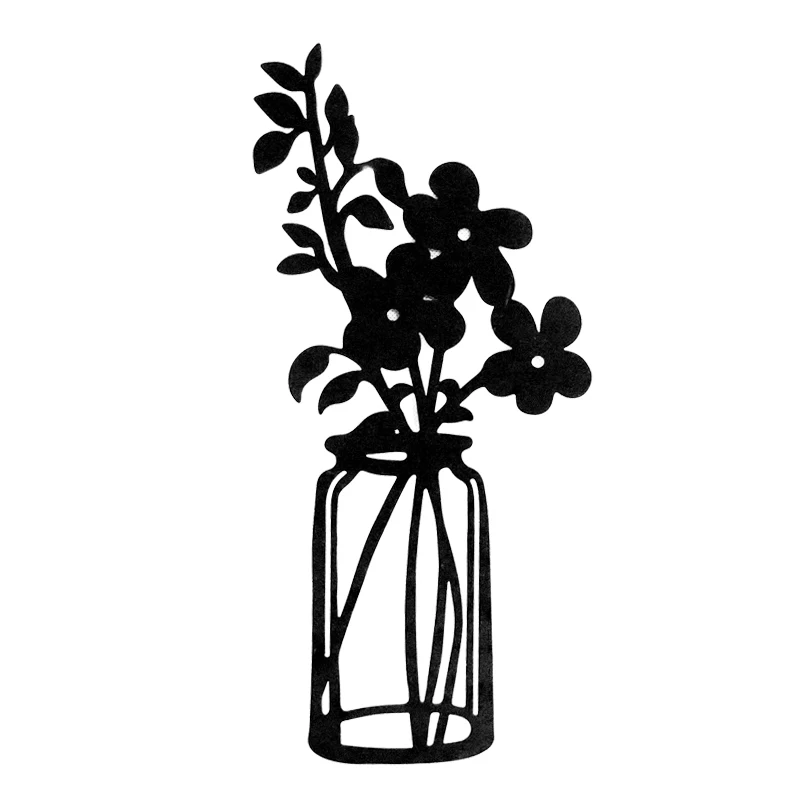 MR Classic Style Metal Black Wire Iron Flower Wall Decor Minimalist Vase Wall Art Floral Wall Sculpture for House Decor