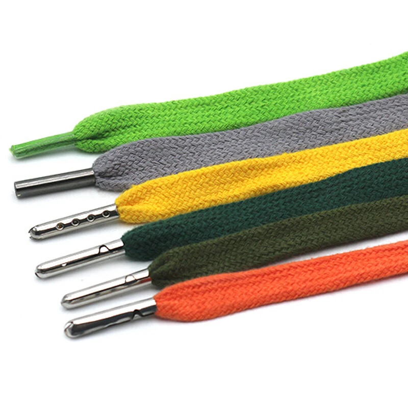 Plenty Stock 10mm Flat Cotton Fabric Shoelaces, Black Shoelaces Metal Tips For Hoody , Pants and Sports Wear