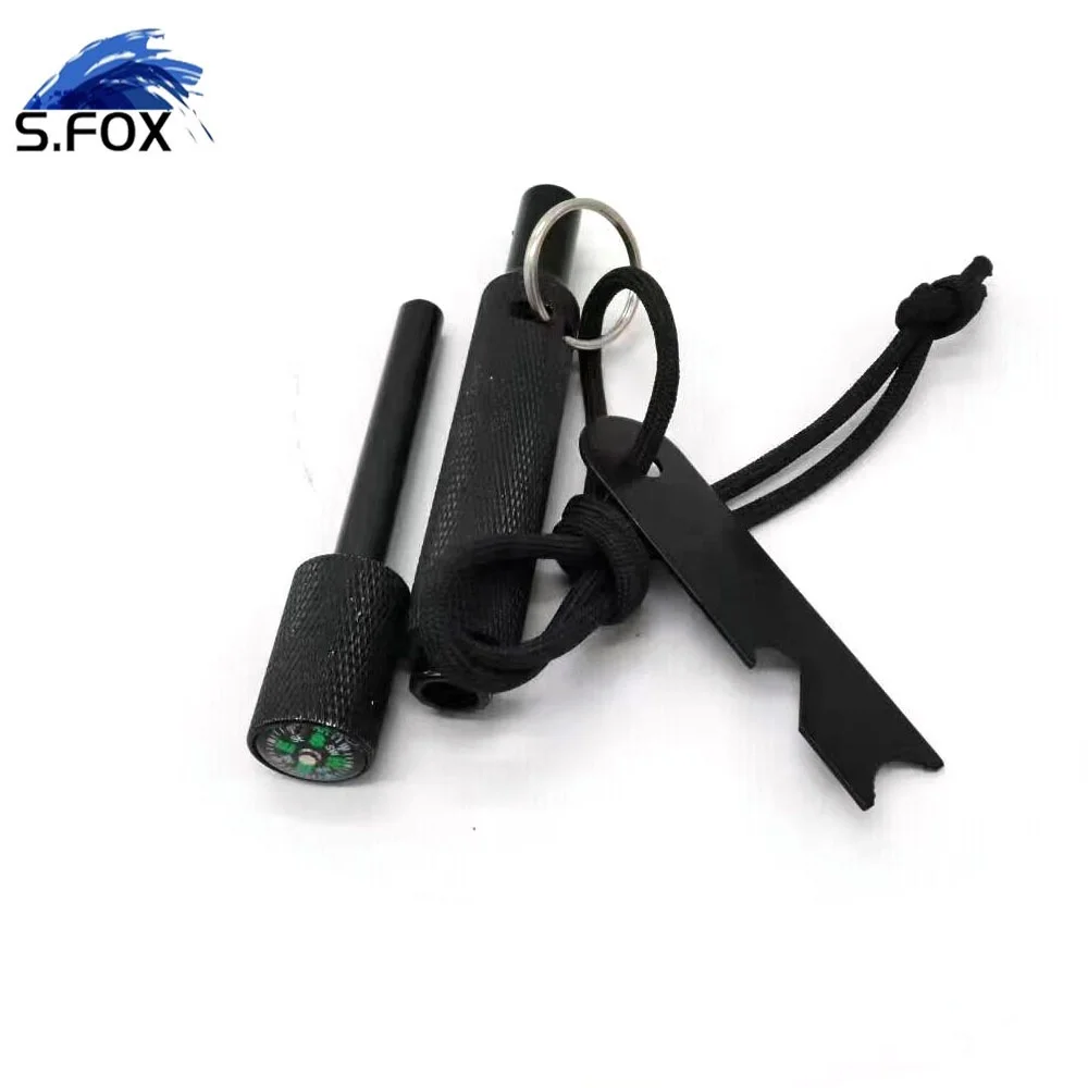 Survival Emergency Ferro Rod Kit Compass Whistle Magnesium Rod 5-in-1 Fire Starter