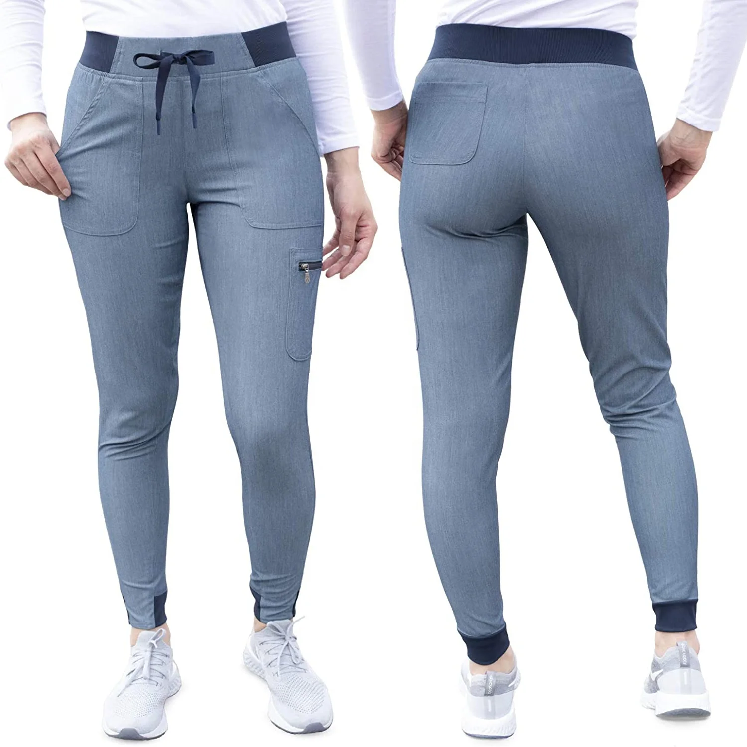 Wholesale Solid Tailored Fit V-Neck Top and Yoga Jogger Pants Hospital Uniform Medical Dental Nurse Scrub Set