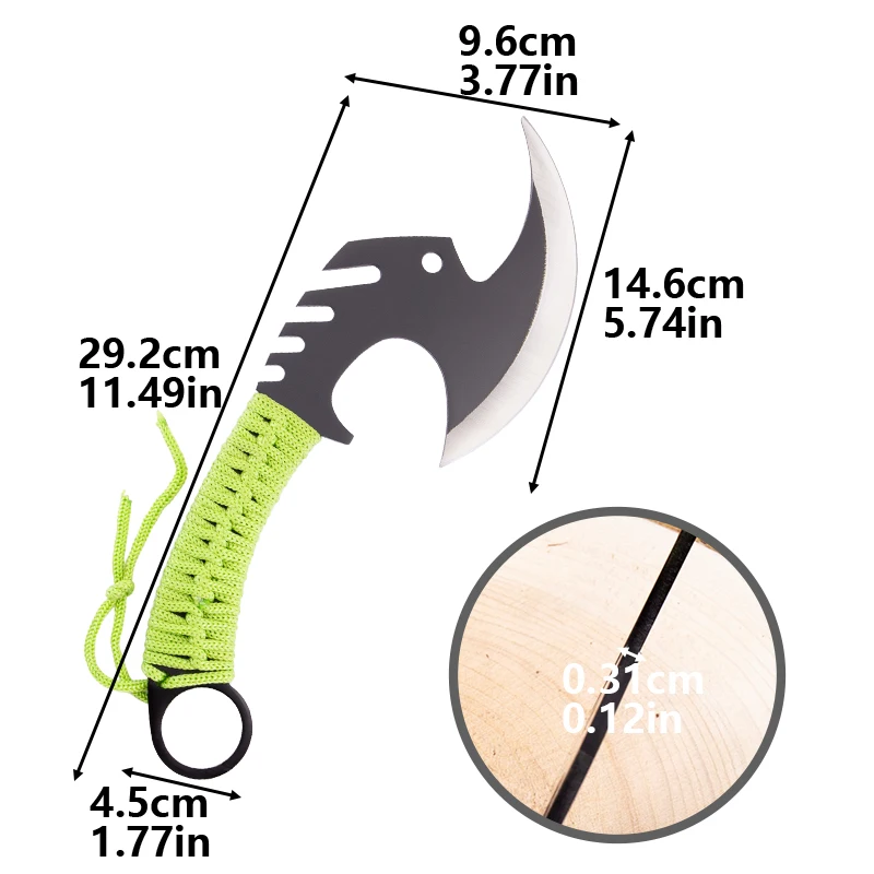 Survival Camping Hunting Knife Tomahawk Axe Battle Hatchet with Fire Starter Rope Wrapped Full Tang Handle