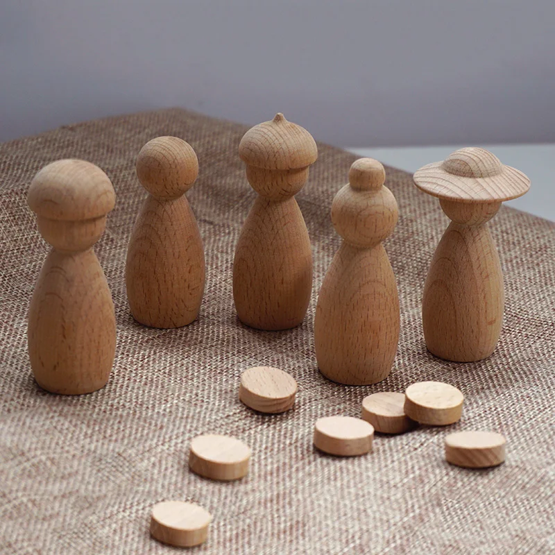 Wholesale Natural beech wood toys Decoration  puppet doll  Handwork Unpainted DIY Natural Wooden Peg People Dolls