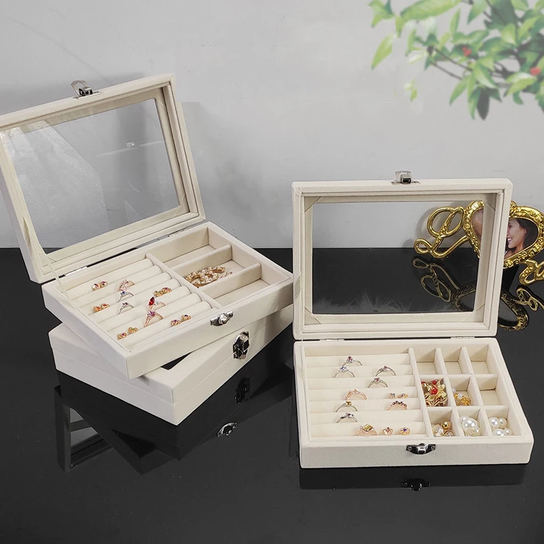 Fashion Velvet Jewelry Ring Jewelry Display Organizer Box Tray Holder Earring Jewelry Storage Case Showcase