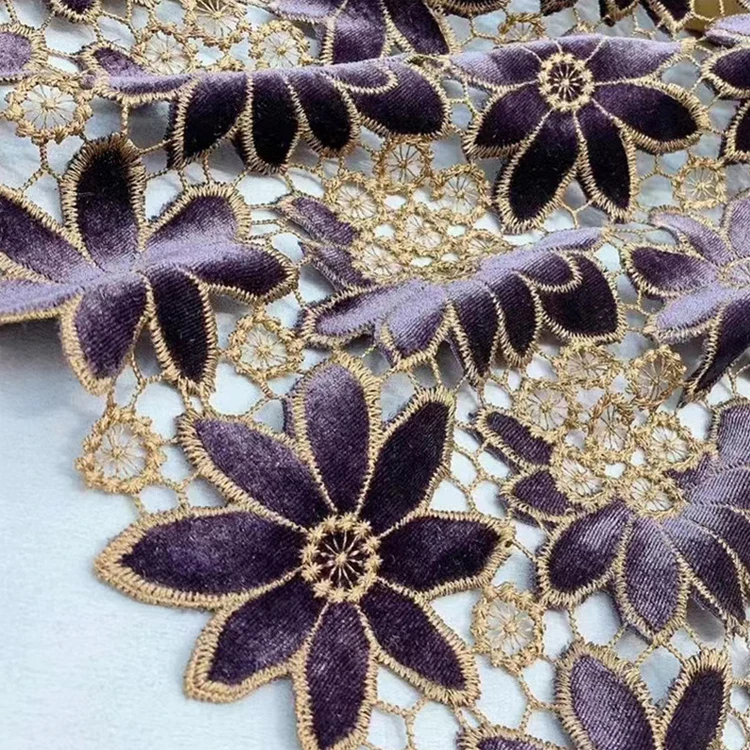 Guipure velvet Laser cord embroidered fabric dress Flower Design with green red qipao embroidered lace fabric