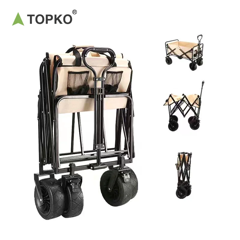 TOPKO Wholesale Portable Heavy Duty Outdoor Camping Hiking Travel Foldable Carry Trolley Cart Wagon
