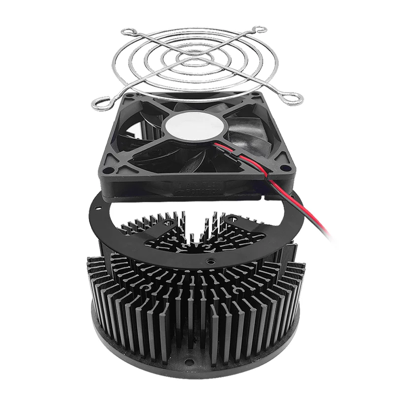 40W Diameter 133mm And Height 40mm Black Anodizing Round Led Light Pin Fin Aluminum Cooler Heatsink With Cooling Fan