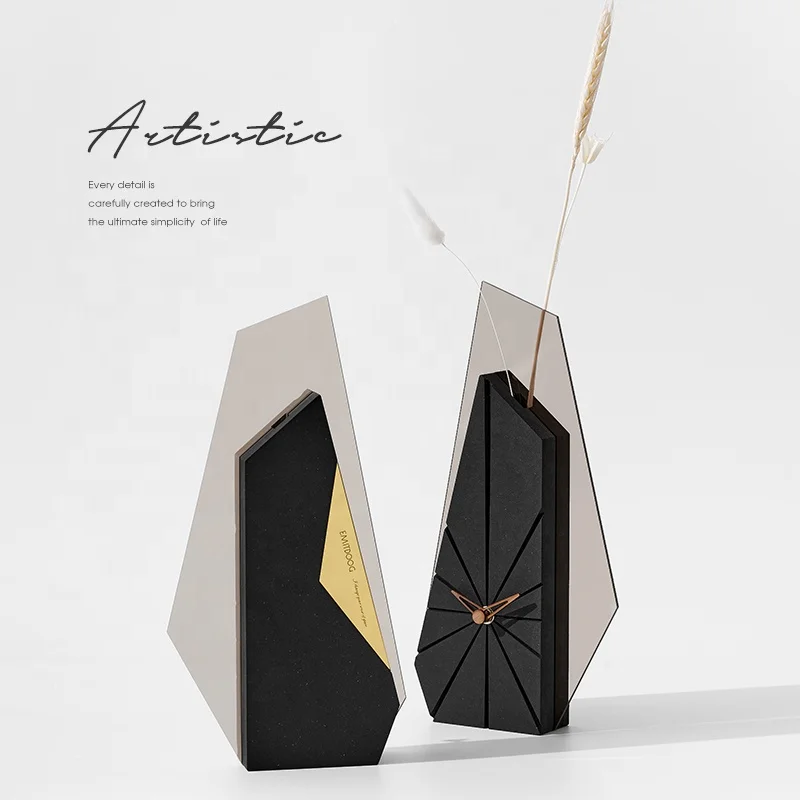 EMITDOOG Gold Mirror Acrylic Decor Clock For Wholesales,Magnetic Adsorption Clock Table Clocks For Office Decor With Flower Vase