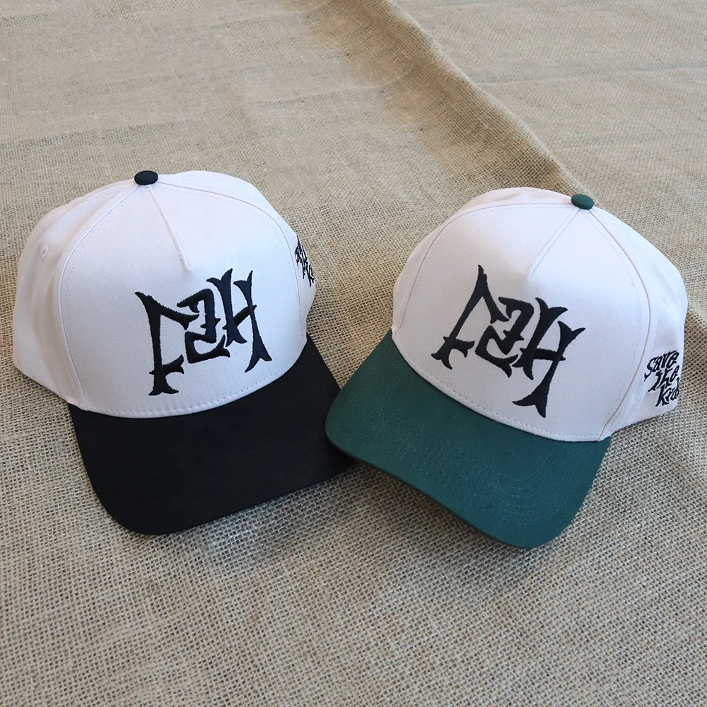 Custom Made Men High Quality 5 Panel 3D Embroidery Logo Two Tone Structured Baseball Cap,Plastic Snap Back Sports Hat