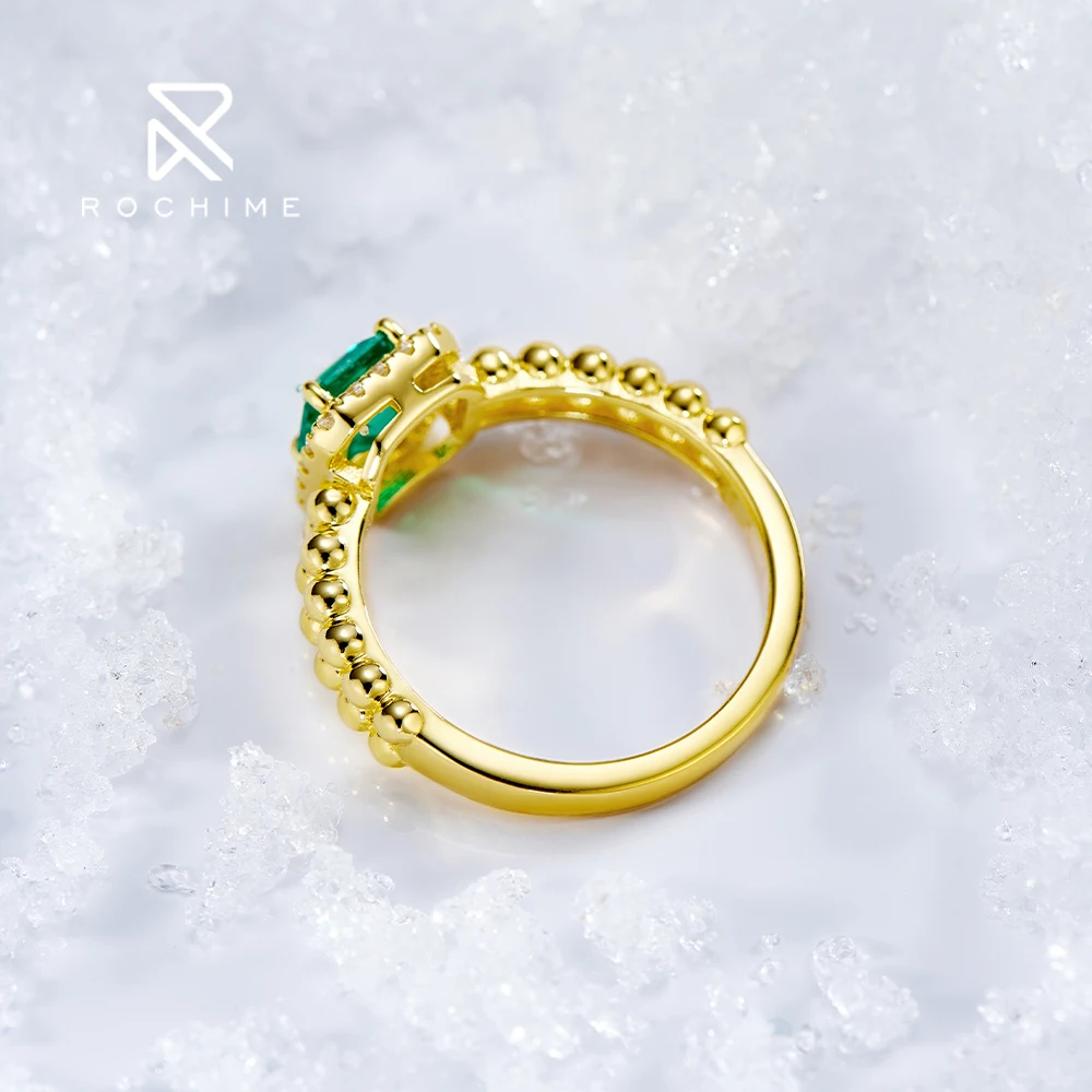 Rochime lab grown Emerald rings  s925 silver gold plated  fine jewelry 18k gold manufacturing fast drop shipping ring for women